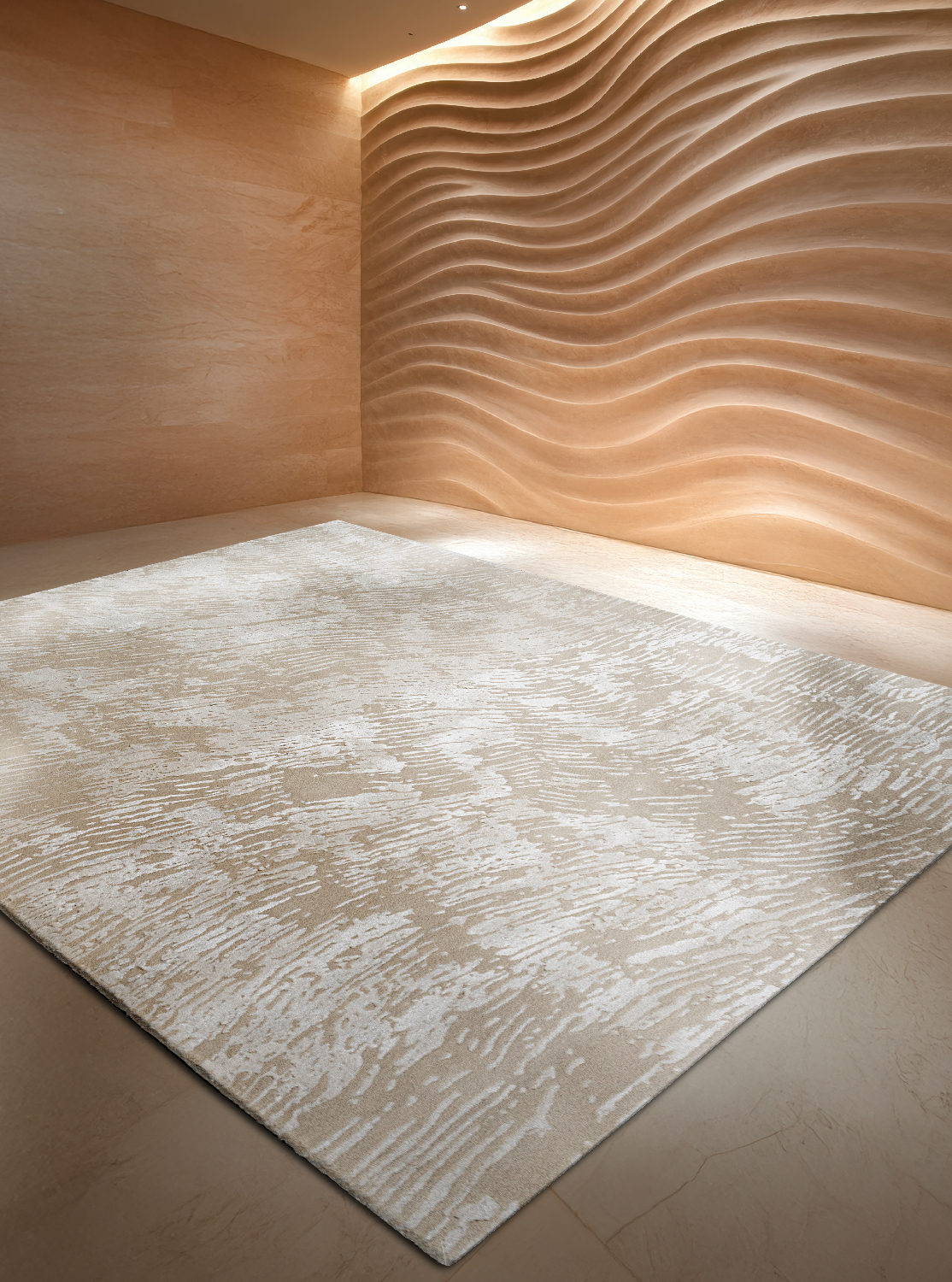 Modern curved reception desk in a luxury hotel lobby